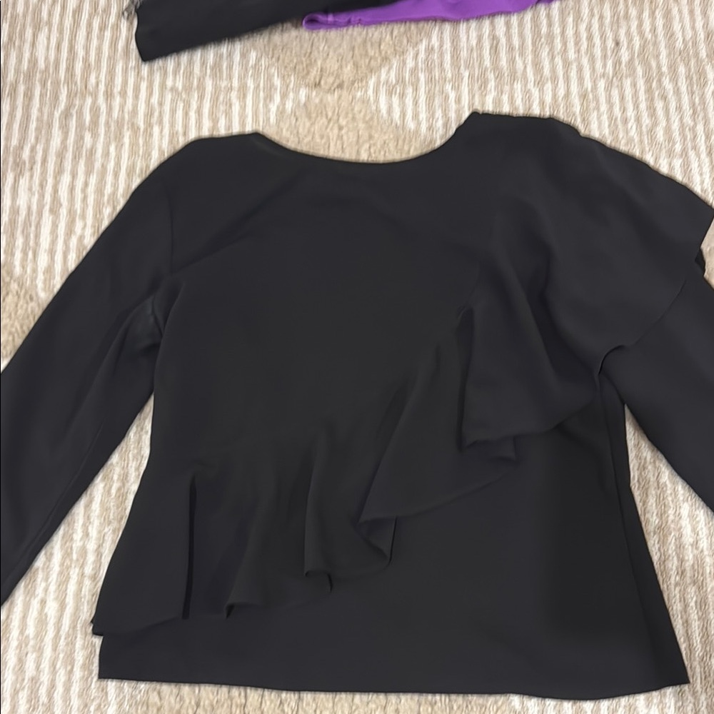 Black Ruffle Long-Sleeve Women's Top